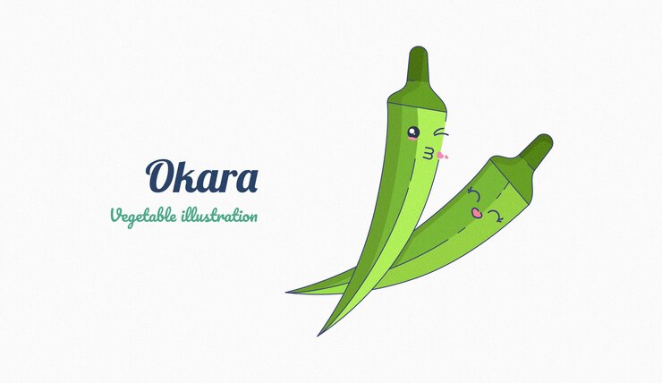 Okra character illustration, Sticker design vector