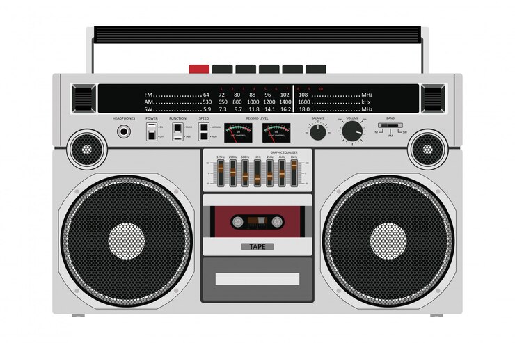 Vector old cassette recorder for pushing music with two speakers isolated