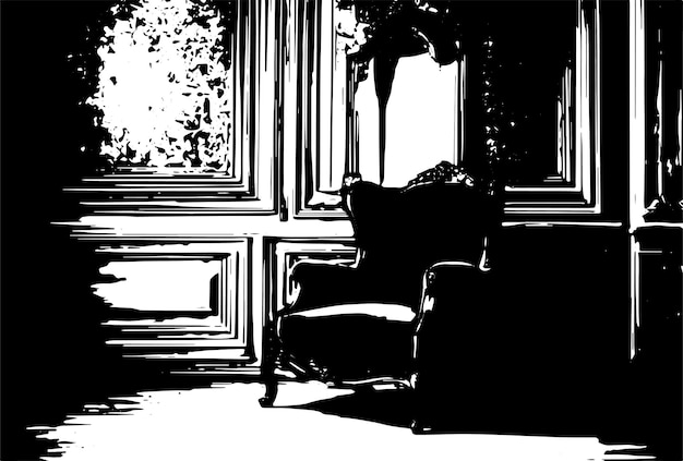 old chair and a mirror on the background of vintage wall