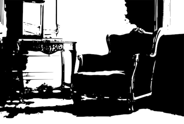 old chair and a mirror on the background of vintage wall