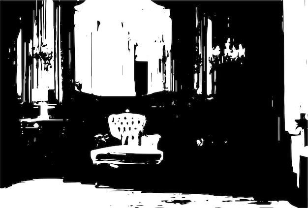 old chair and a mirror on the background of vintage wall