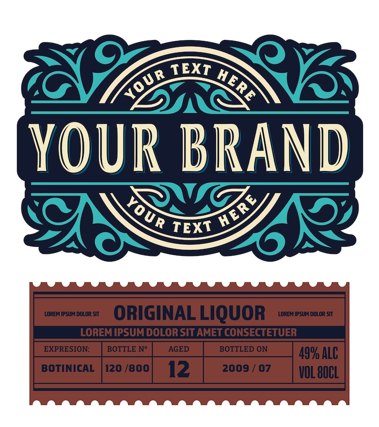 Vector old label design for whiskey and wine label, restaurant banner, beer label.