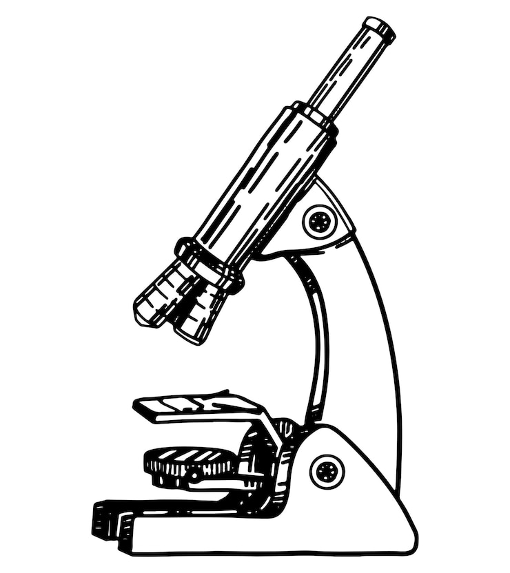 Vector old microscope sketch chemistry or biology equipment education laboratory tool outline clip art hand drawn vector illustration isolated on white
