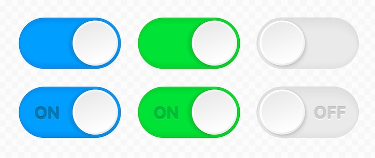Vector on off toggle switch buttons or icons open and close active and inactive ui ux buttons for app