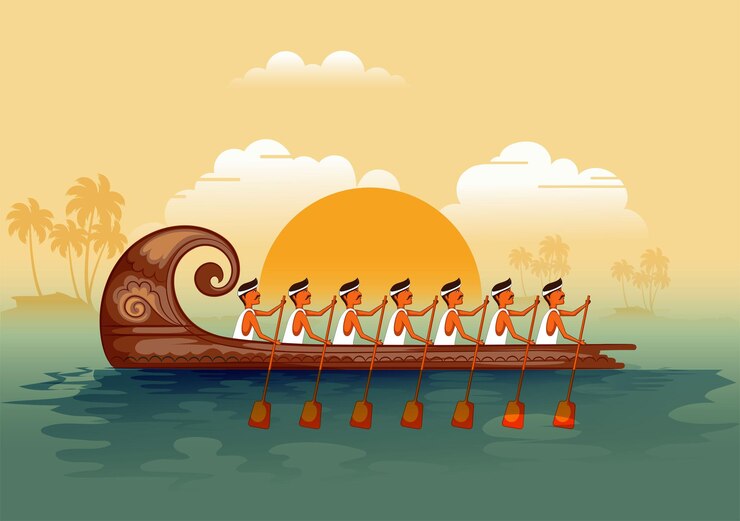 Onam Festival concept with rowing a snake boat during the 'Onam' festival in Kerala India