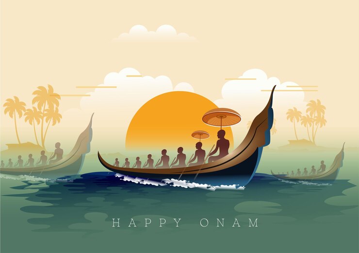 Onam Festival concept with rowing a snake boat during the 'Onam' festival in Kerala India