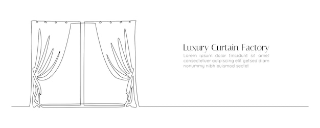 one continuous drawing of window with curtains living room interior concept with draped fabric in simple linear style editable stroke outline doodle vector illustration