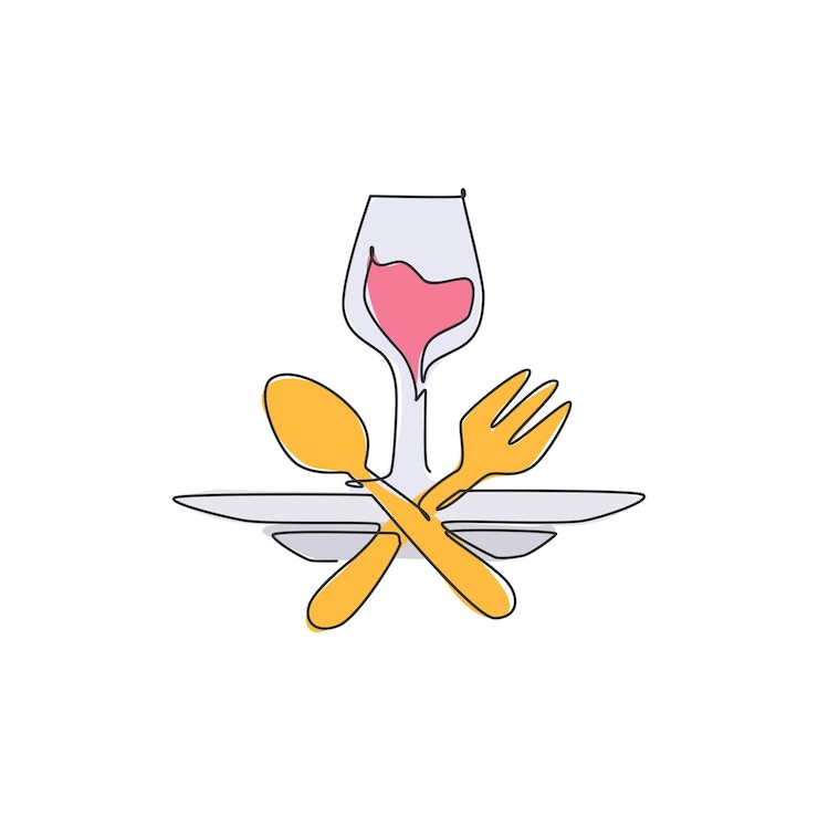 Vector one continuous line drawing of fresh drink on glass for restaurant logo emblem fast food cafe shop