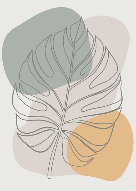 one line art of leaf drawing abstract minimal continuous line wall decor
