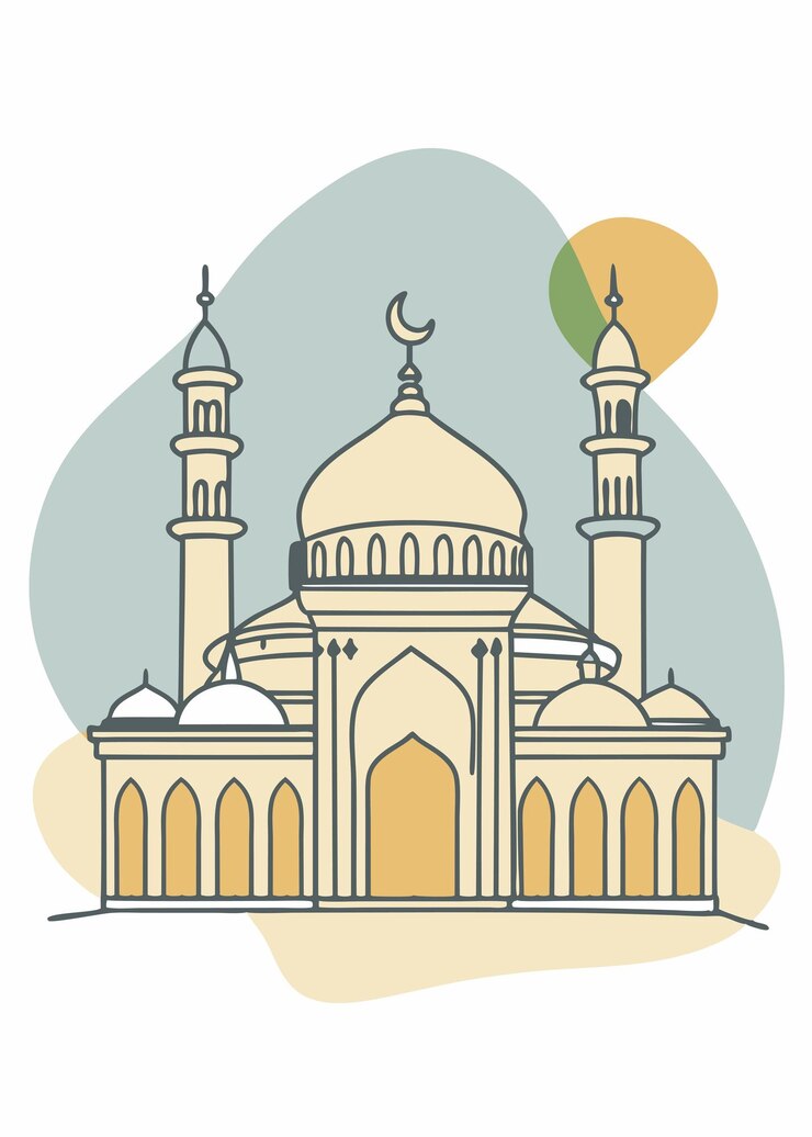 Vector one line art of mosque drawing abstract continuous line art
