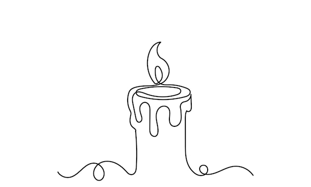 One line drawing of Burning fire candle continuous line candlelight icon
