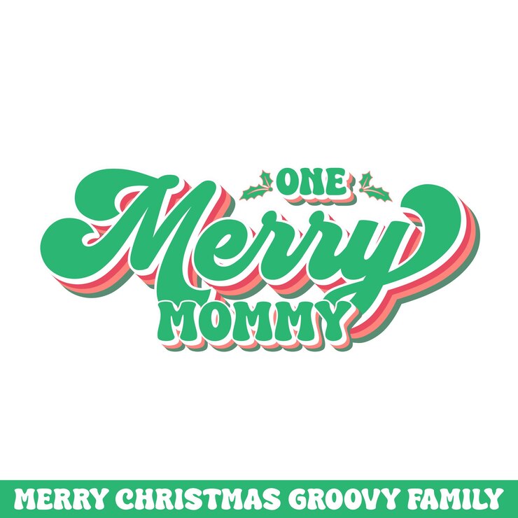 Vector one merry mommy christmas groovy design merry christmas family groovy style designs