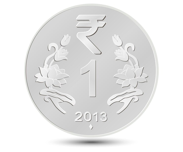 One Rupee coin of India, back side isolated on white background.