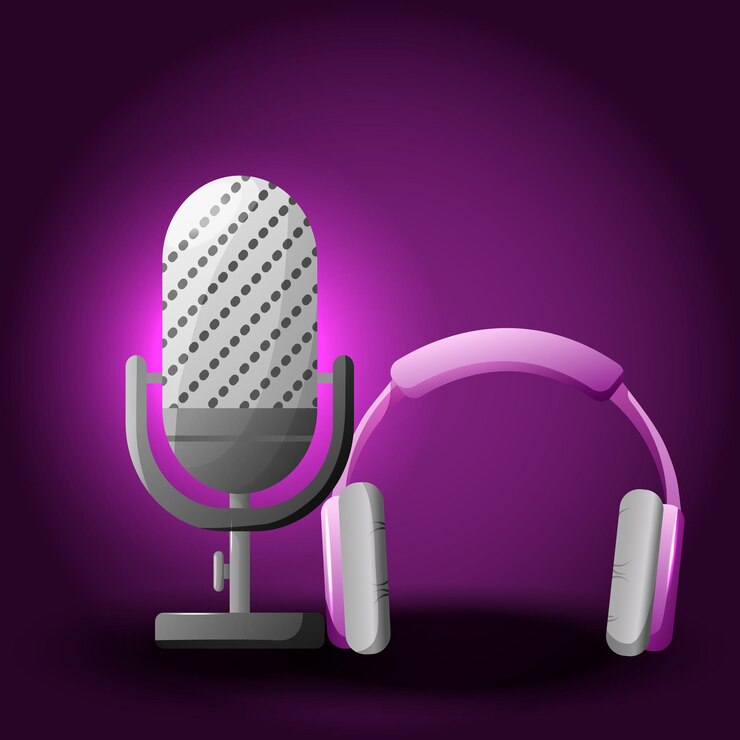 Online broadcasting conceptSound recording equipment microphones headset Vector illustration