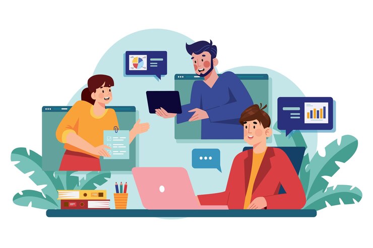 Vector online business meeting illustration concept on white background