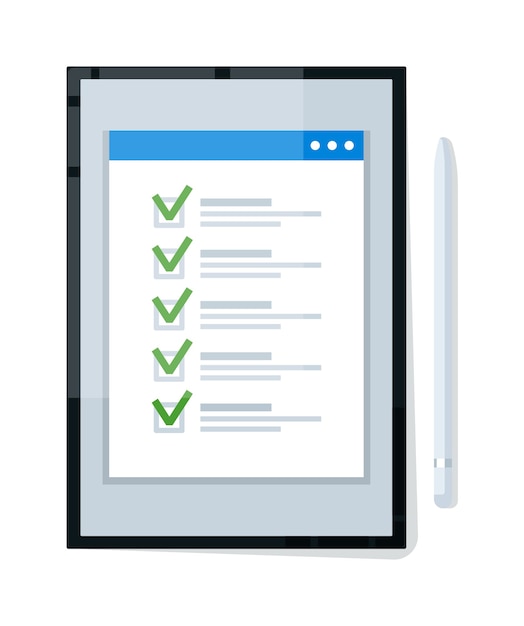 online checklist, survey quiz form on digital tablet screen