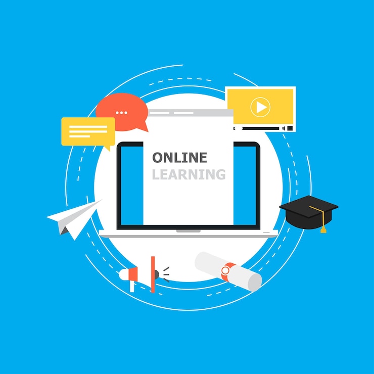 Vector online classes online school elearning home studying distant education virtual classroom
