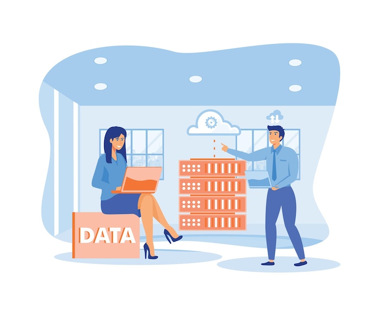Vector online database storage technology concept data storage engineering cloud hosting computing