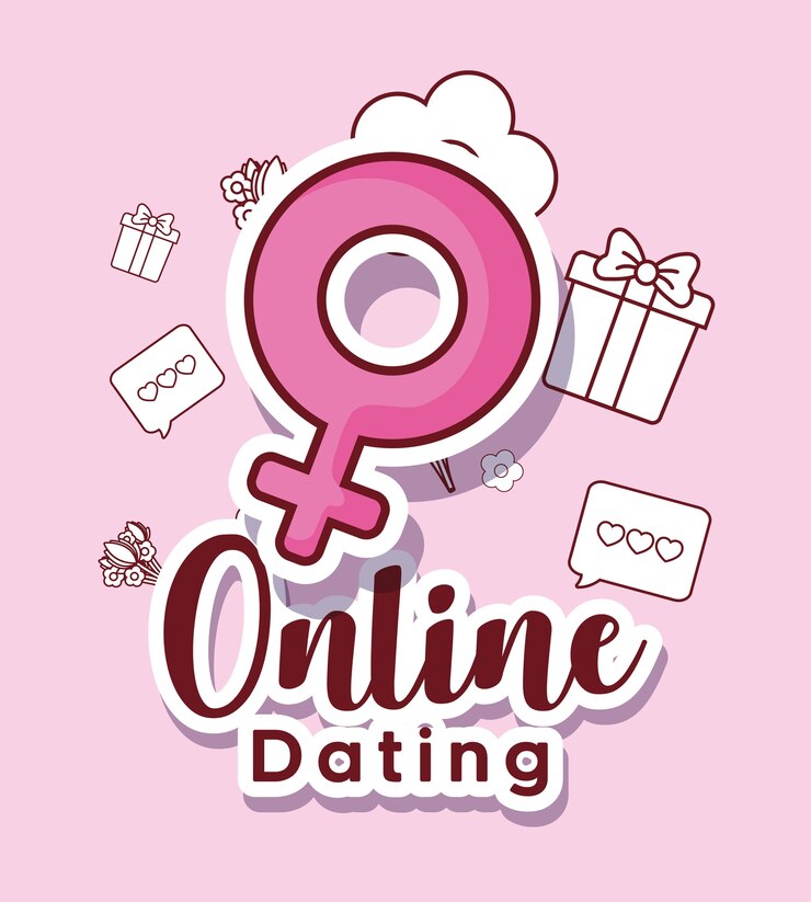 Vector online dating design with female symbol and related icons 