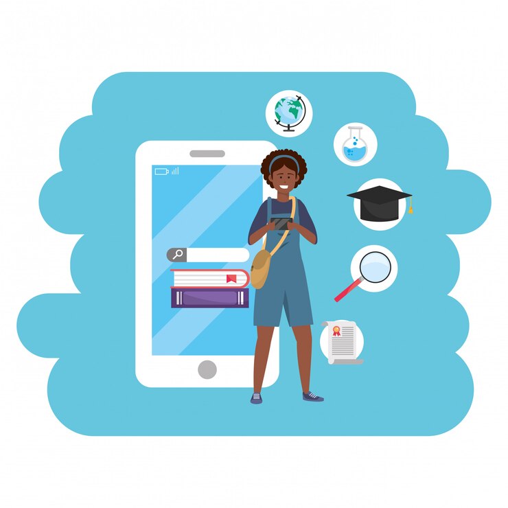 Vector online education millennial student using smartphone
