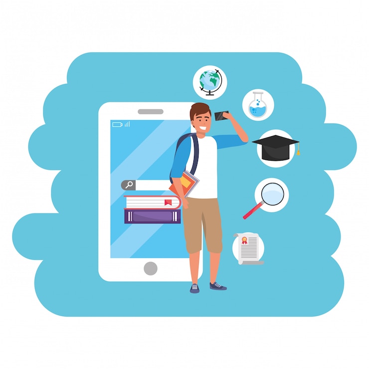 Vector online education millennial student using smartphone