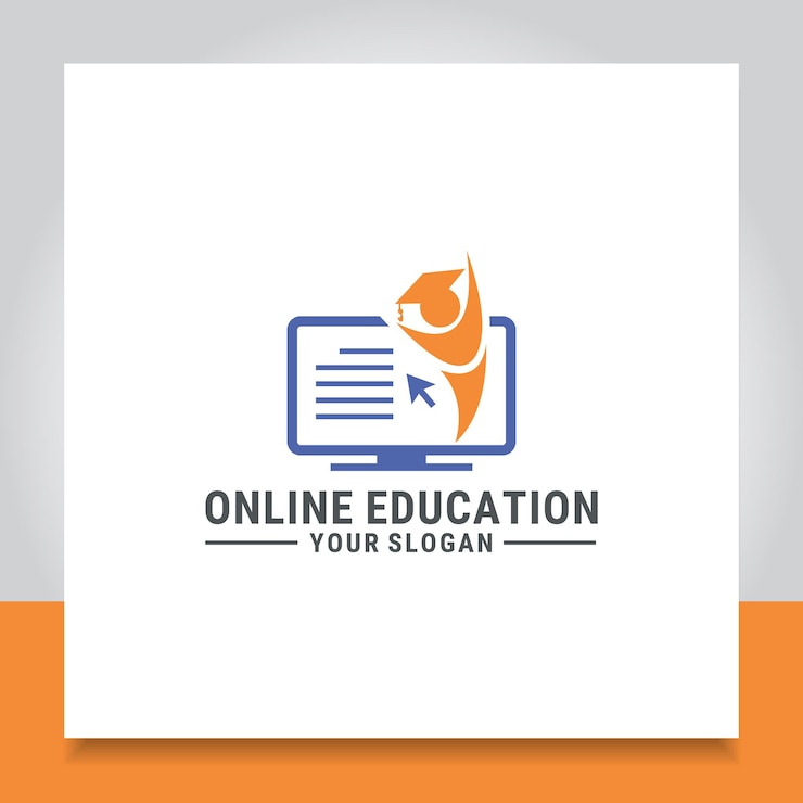 Vector online learning logo design  people computer virtual for online education