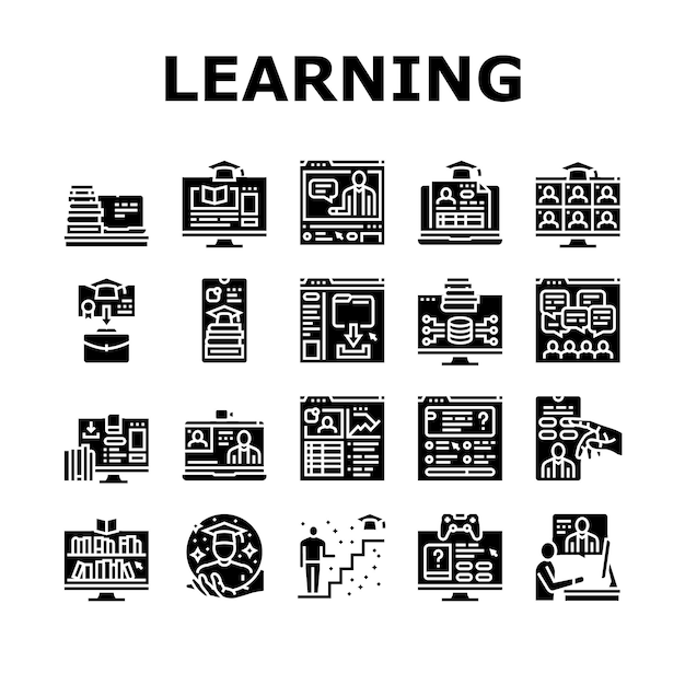 online learning platform web icons set vector