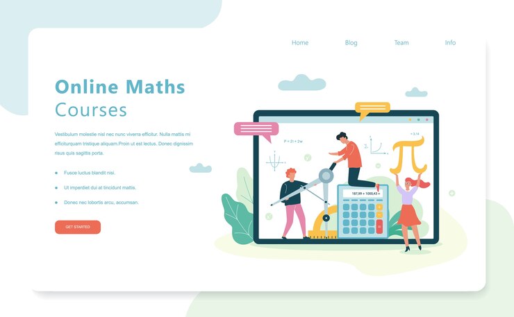 Online math courses web banner concept. School subject