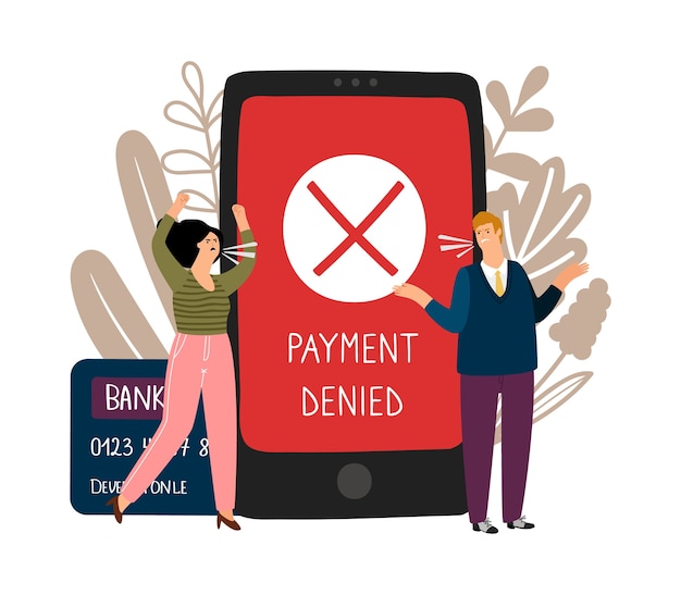 Online payment error. Angry people and declined payment vector concept