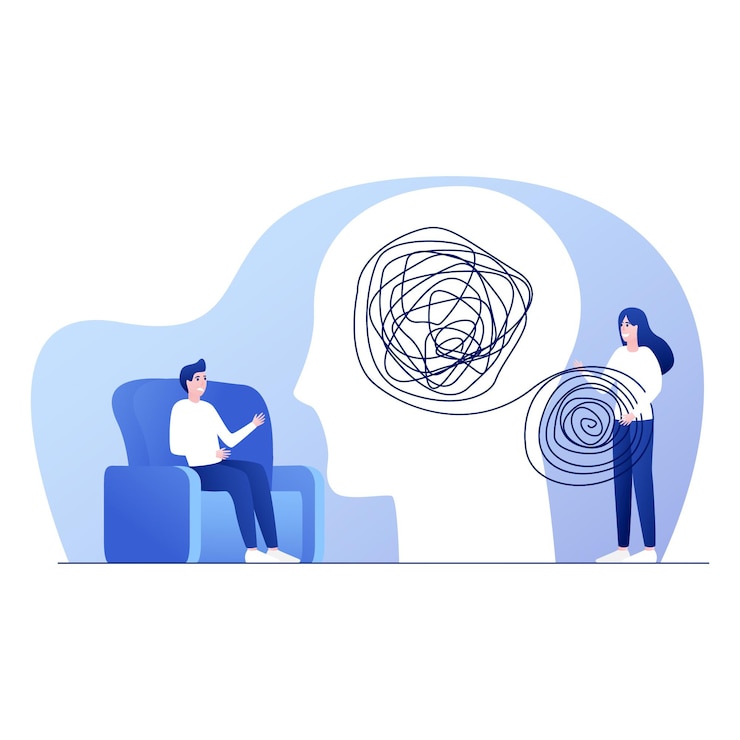 Vector online psychotherapy counseling concept. mental health, depression. human mental problem solutions.