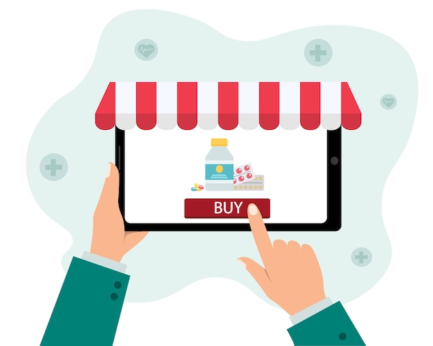 Online shopping concept pills online pharmacy vector illustration