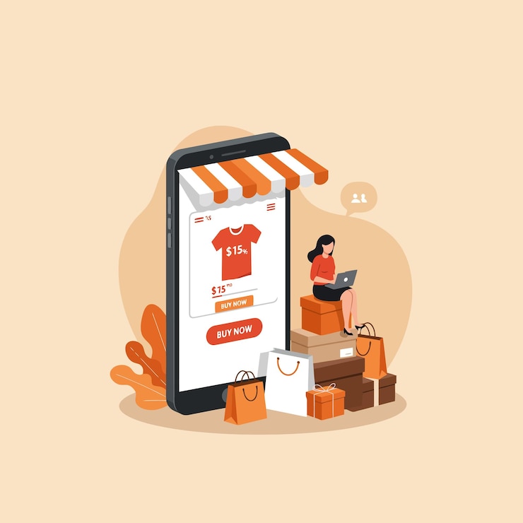 Vector online shopping mobile app ecommerce tshirt sale