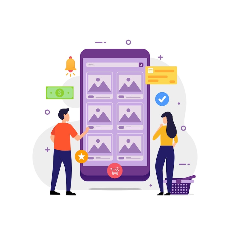 Vector online shopping with mobile device design concept vector illustration