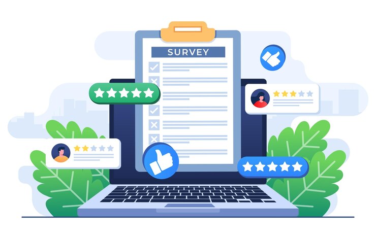 Vector online survey concept flat illustration