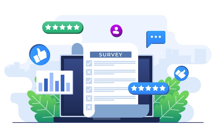 Vector online survey concept flat illustration