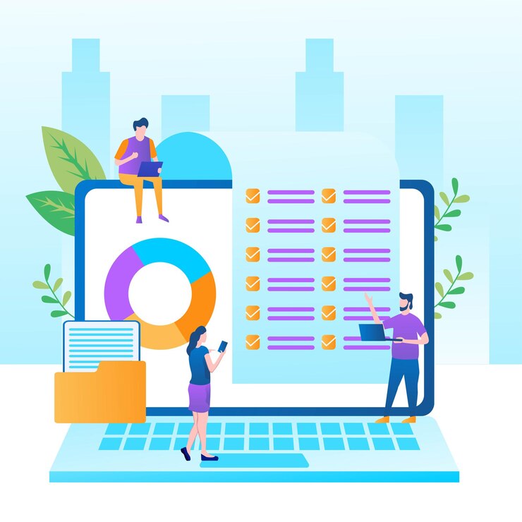 Vector online survey concept with characters vector illustration