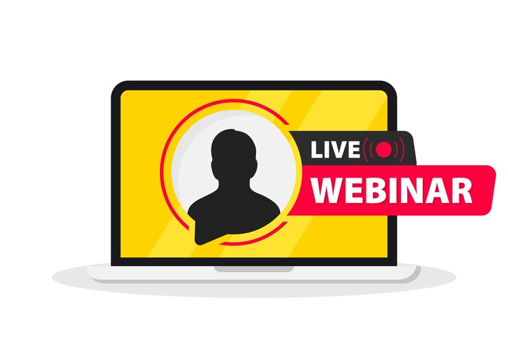 Online webinar Live Webinar Button on laptop Video conference Training concept online course