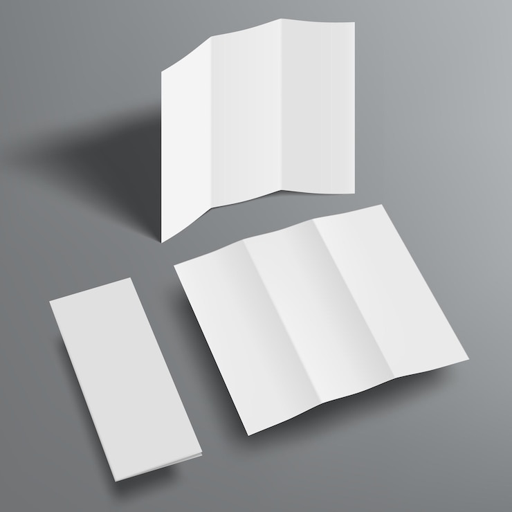 Vector open and closed trifold paper booklet with shadow