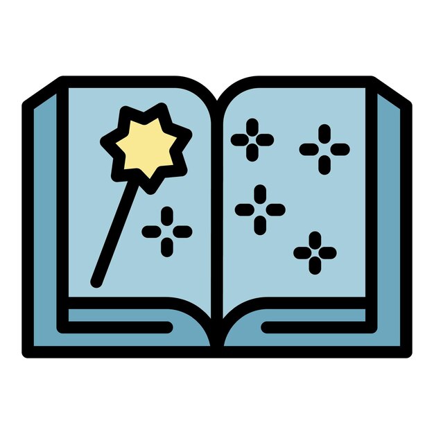 open book and magic wand icon outline open book and magic wand vector icon color flat isolated
