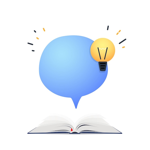 Open book with speech bubble over it