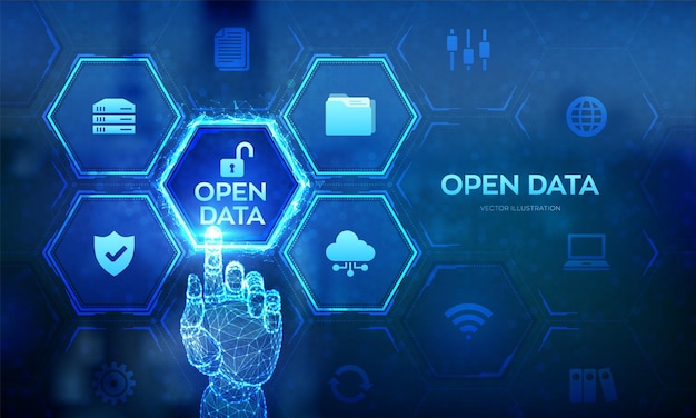 open data database digital file storage system software online documentation database technology concept dms integration api robotic hand touching digital interface vector illustration