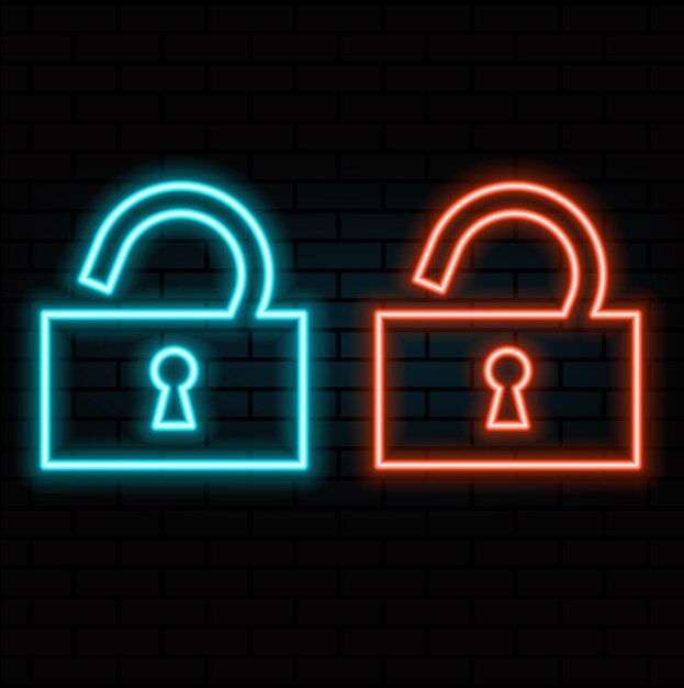 open lock neon icon Elements of web set Simple icon for websites web design mobile app info graphics