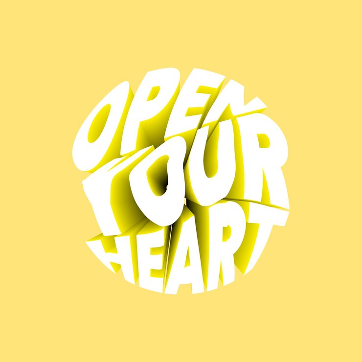 Vector open your heart groovy text