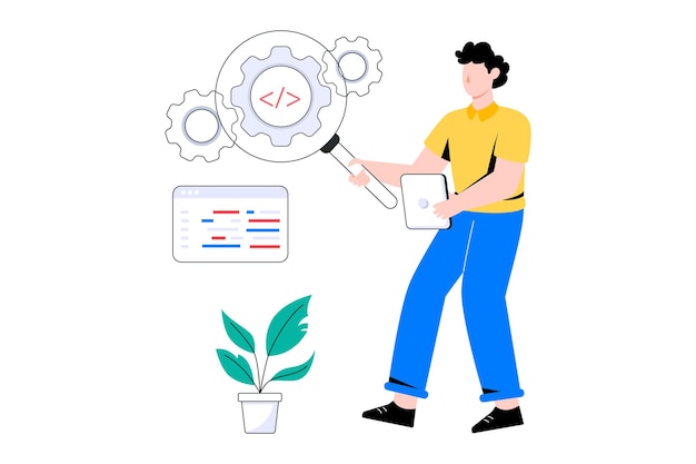 Optimasi Kode Desain Gaya Datar Ilustrasi Vektor. Ilustrasi stok