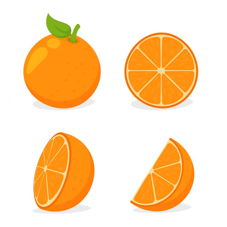 Vector orang fruit. oranges cut in half and then squeezed orange juice on white