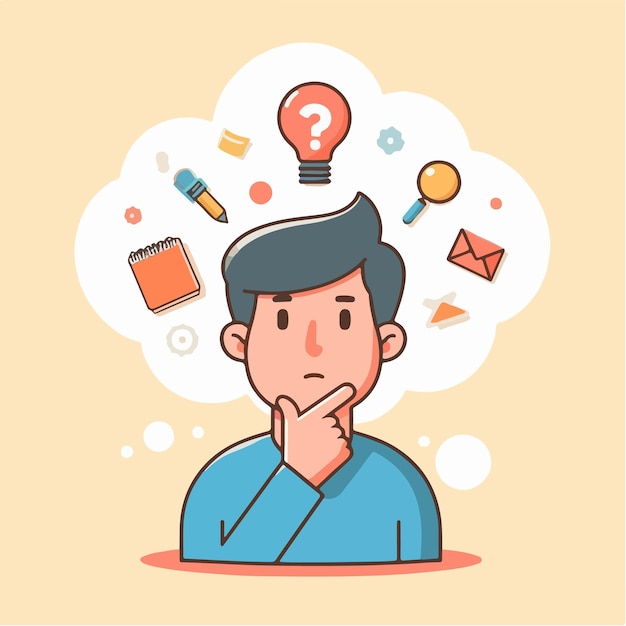 Orang-orang berpikir dalam gaya desain datar yang sederhana