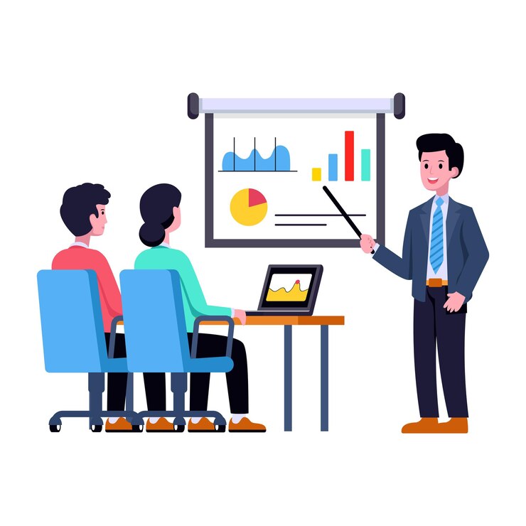 Vector orang-orang mendiskusikan ilustrasi datar proses kerja dari perencanaan bisnis