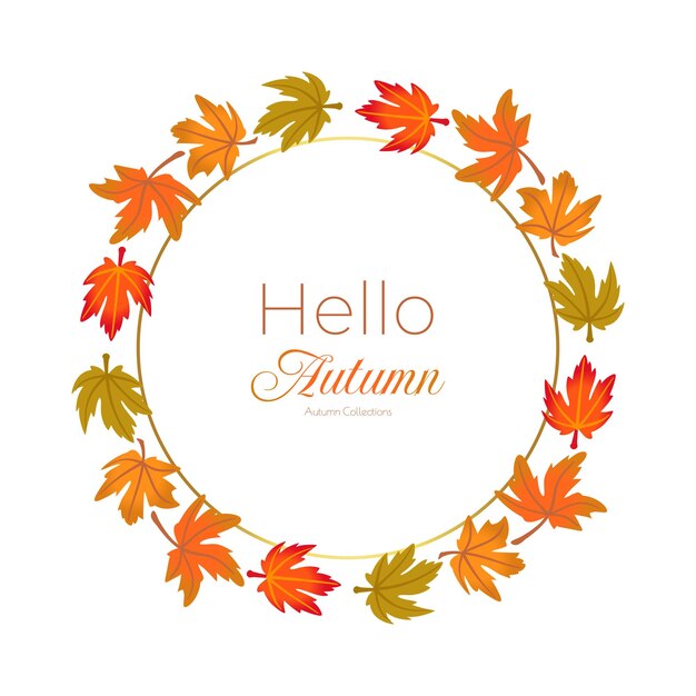 Orange autumn wreath with leaves plants and decorative branches in vector
