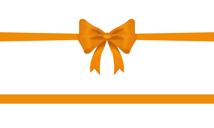 Orange bow and horizontal ribbon realistic shiny satin with shadow for decorate your christmas card