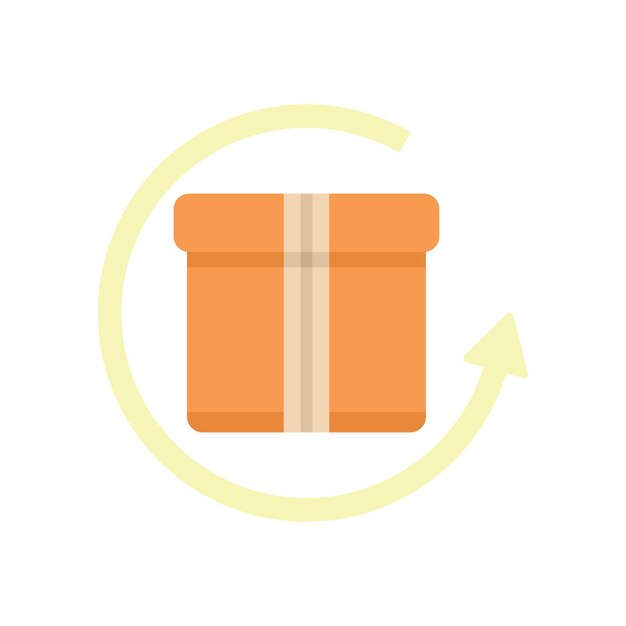 Orange parcel box rotating with circular arrow signifying return process